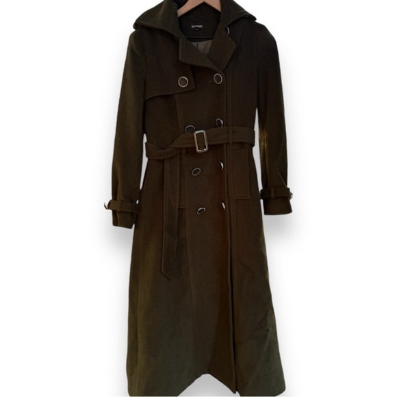 Express Olive Green Trench Double-Breasted Belted Military Small - Picture 1 of 7